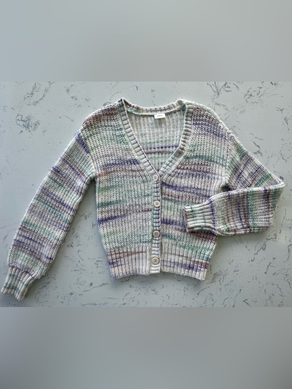 Girls' Pastel Multistripe V-Neck Cardigan Sweater - Lavender & Mint